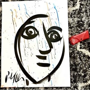 ORIGINAL Peter Keil 28 x 22 Signed Abstract Portrait Acrylic Painting